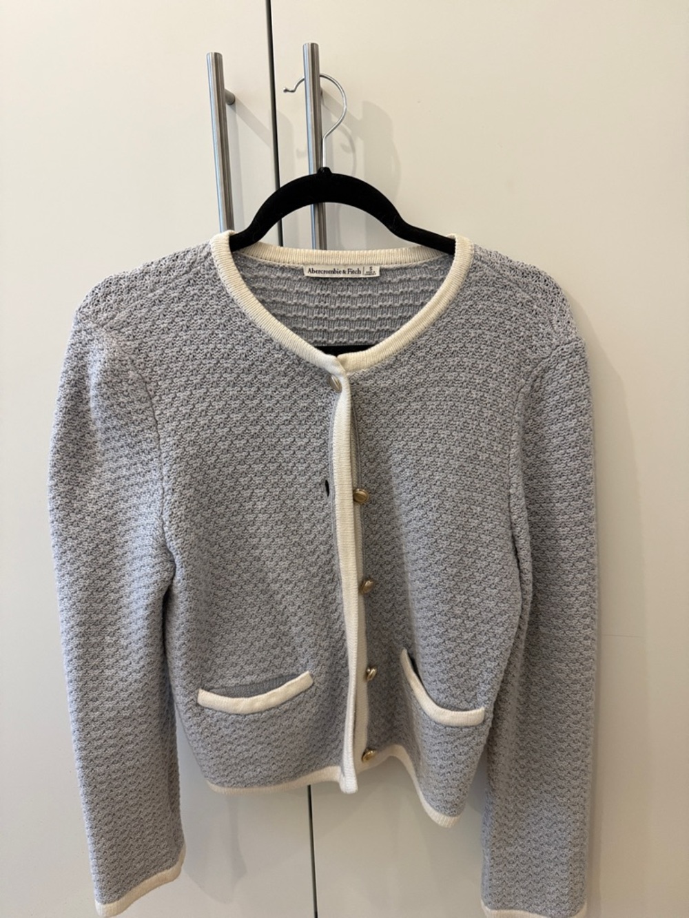 Abercrombie & Fitch Light Gray Cardigan with Cream Trim